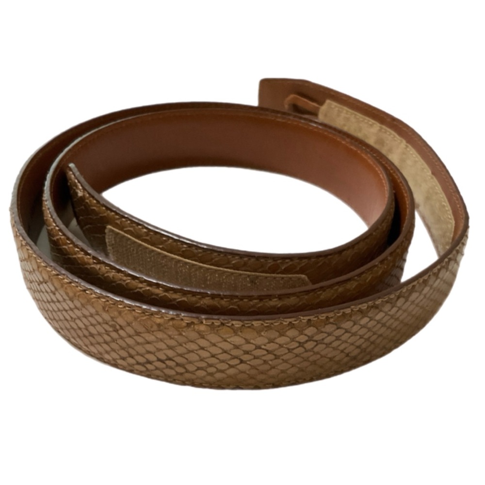 Tan/Brown Leather Belt - Terry Stack - Reptile Design - Velcro Closure - Large